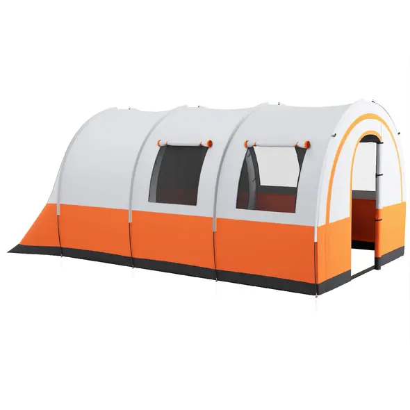 Outsunny 3000mm Waterproof Camping Tent, 5-6 Man Family Tent with Living and Bedroom, Carry Bag Included, Cream and Orange - 1