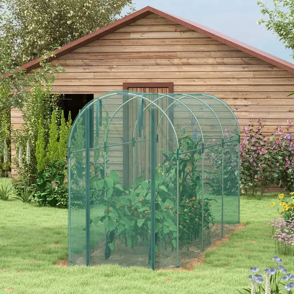 Outsunny 360 x 120cm Galvanised Steel Fruit Cage, Plant Protection Tent with Zipped Door, Green - 8