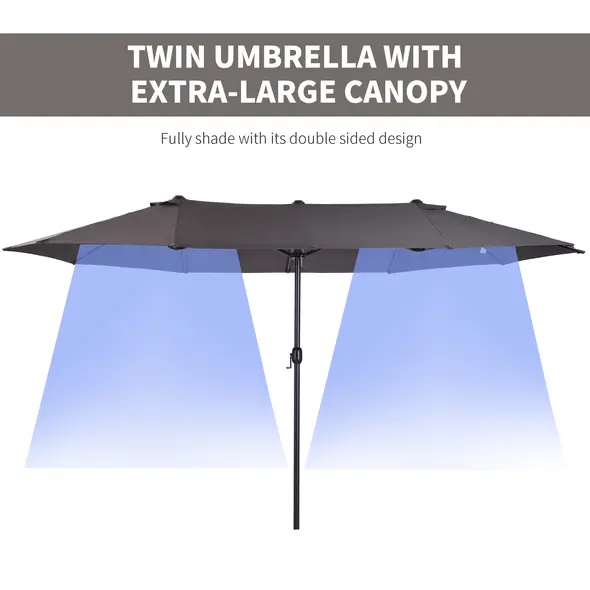 Outsunny 4.6m Garden Parasol Double-Sided Sun Umbrella Patio Market Shelter Canopy Shade Outdoor Grey - 4