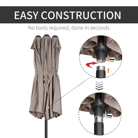 Outsunny 4.6m Double-Sided Patio Parasol Sun Umbrella-Tan - 5