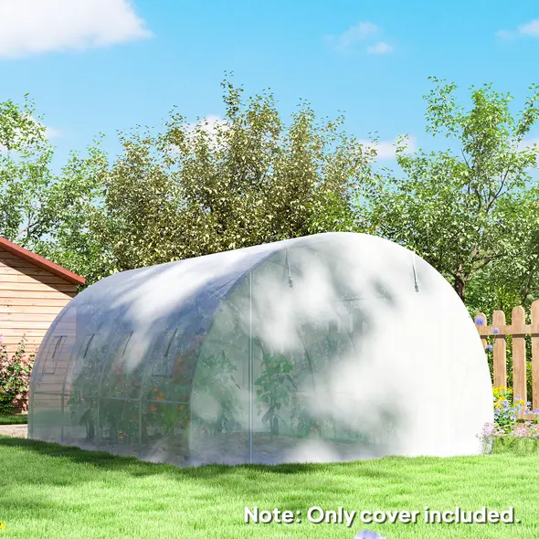 Outsunny 4 x 3 x 2m Polytunnel Greenhouse Replacement Cover ONLY Winter Garden Plant PE Cover for Tunnel Walk-in Greenhouse with Roll-up Windows Door Outdoor, White - 7