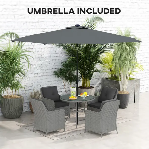 Outsunny 4 Seater Rattan Dining Set with Parasol & Cushions - Light Grey - 6