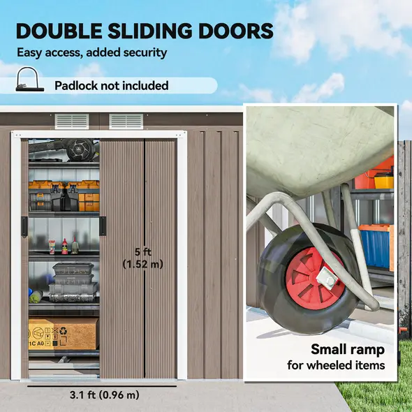 Outsunny 4 x 9ft Metal Shed, with Foundation Shed - Brown - 5