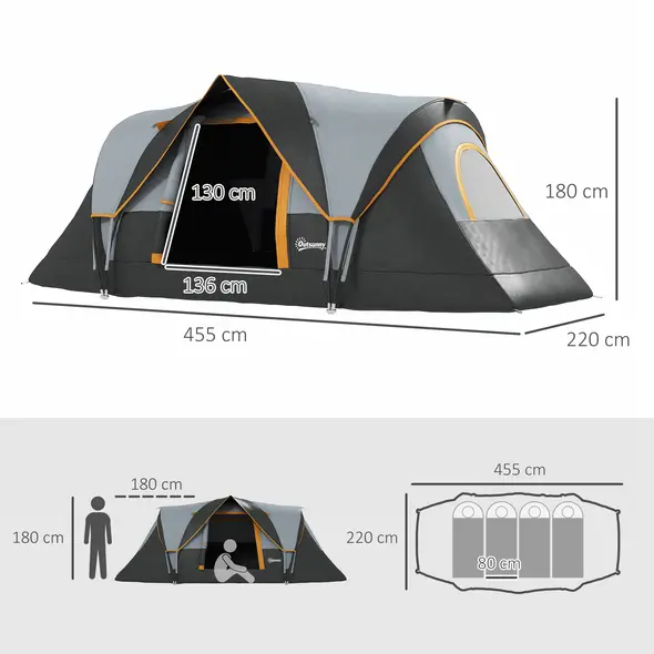 Outsunny 5-6 Man Dome Camping Tent - Light Grey and Black - 3