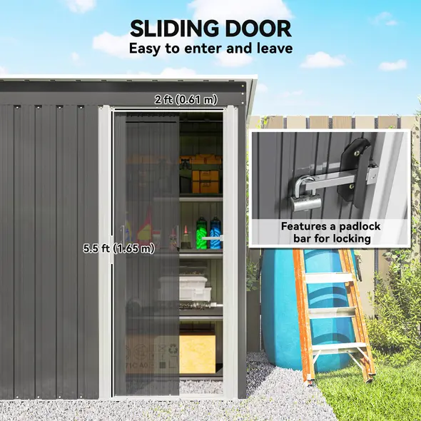 Outsunny 5 x 3ft Garden Storage Shed with Sliding Door and Sloped Roof Outdoor Equipment Tool, Light Grey - 5