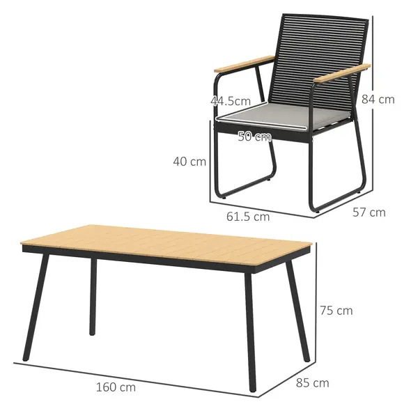 Outsunny 6 Seater Garden Dining Set with Soft Cushions, Rattan Backrest, Rectangular Plastic Top, Garden Furniture Set, Outdoor Dining Table and Chairs for Patio, Balcony, Poolside, Nature Wood Finish - 3