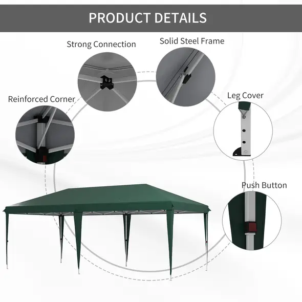 Outsunny 6 x 3 m Pop-Up Steel Frame Gazebo - Green - 5