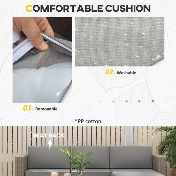 Outsunny 5-Piece Rattan Patio Furniture Set with Corner Sofa, Footstools, Coffee Table, for Poolside, Brown - 6