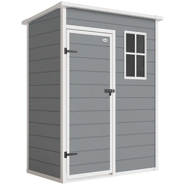 Outsunny 5' x 3' Garden Shed with Floor, Outdoor Storage Shed with Lockable Door, Window and Vent for Garden, Patio, Grey - 1