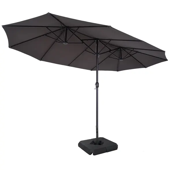 Outsunny 4.6m Garden Parasol Double-Sided Sun Umbrella Patio Market Shelter Canopy Shade with Weight Base, Grey - 8