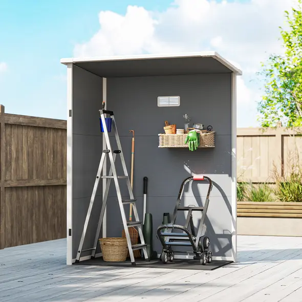 Outsunny 5' x 3' Garden Shed with Floor, Outdoor Storage Shed with Lockable Door, Window and Vent for Garden, Patio, Grey - 9