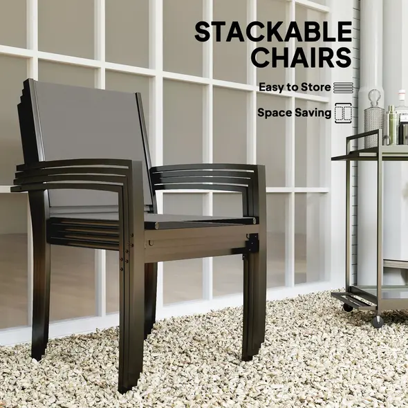 Outsunny 5 Piece Garden Furniture Set, Garden Dining Set with Round Table and 4 Stackable Chairs, Steel Frame, for Outdoor, Patio, Terraces, Dark Grey - 4