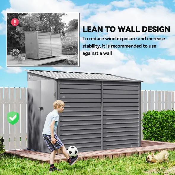 Outsunny 5 x 9ft Galvanised Metal Garden Shed with Foundation Kit, Outdoor Lean-to Shed, Tool Storage House with Lockable Doors, Gloves and 2 Air Vents for Patio, Garden, Grey - 6