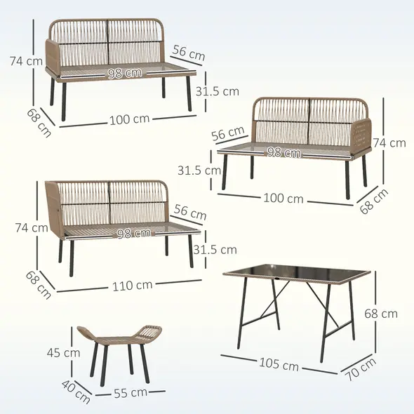 Outsunny 6 Piece Rattan Garden Furniture Set, 8 Seater Garden Corner Sofa with Cushions and Glass Top Table, Sectional Outdoor Furniture Conservatory Set for Patio, Cream White - 3