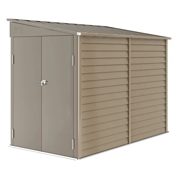 Outsunny 5 x 9ft Galvanised Metal Garden Shed with Foundation Kit, Outdoor Lean-to Shed, Tool Storage House with Lockable Doors, Gloves and 2 Air Vents for Patio, Garden, Brown - 1
