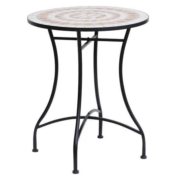 Outsunny 60 cm Mosaic Garden Table, Small Round Outdoor Side Table with Ceramic Top, Plant Stand for Patio, Balcony, Orange and White - 1