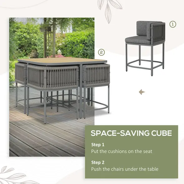 Outsunny 4-Seater Rattan Cube Garden Furniture Set with Cushions - Grey - 7