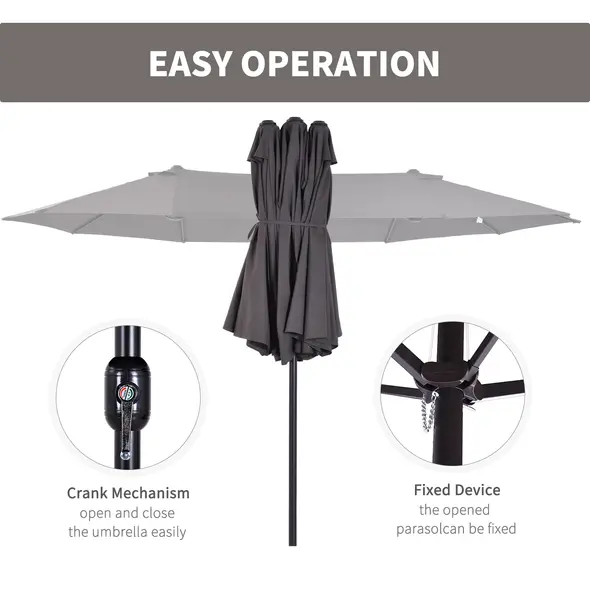Outsunny 4.6m Garden Parasol Double-Sided Sun Umbrella Patio Market Shelter Canopy Shade Outdoor Grey - 5