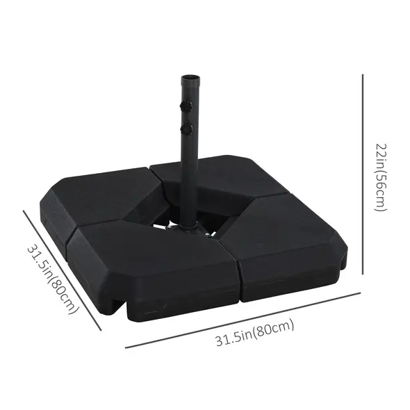 Outsunny 4PCs Fillable Parasol Base Weights with Steel Cross Base Garden Umbrella Stand 60L Water or 72kg Sand Filled Weights Plastic Black - 3