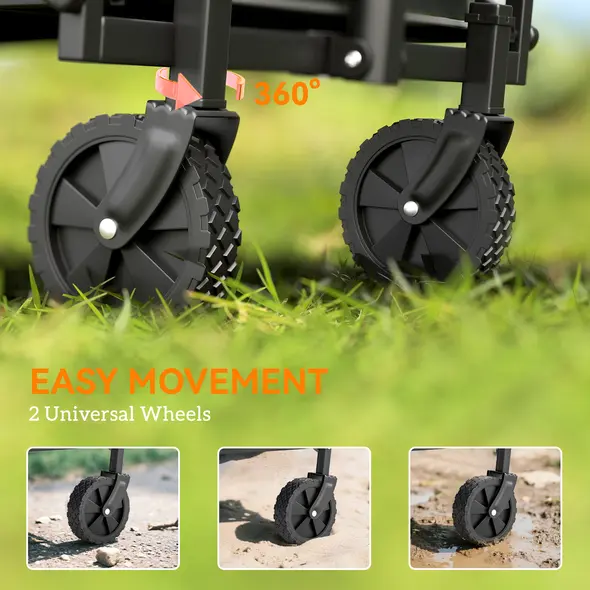 Outsunny 41L Festival Trolley on Wheels, Compact Garden Folding Trolley Cart, 60kg Heavy Duty Collapsible Foldable Wagon with Adjustable Handle and Carrying Bag for Beach, Camping, Festival, Black - 7