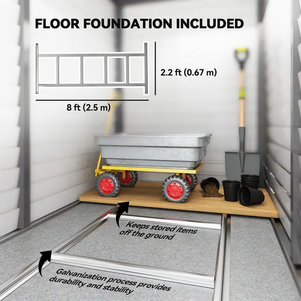 Outsunny 5 x 9ft Galvanised Metal Garden Shed with Foundation Kit, Outdoor Lean-to Shed, Tool Storage House with Lockable Doors, Gloves and 2 Air Vents for Patio, Garden, Grey - 5