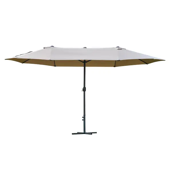 Outsunny 4.6M Sun Umbrella Canopy Double-sided Crank Sun Shade w/ Cross Base Khaki - 1