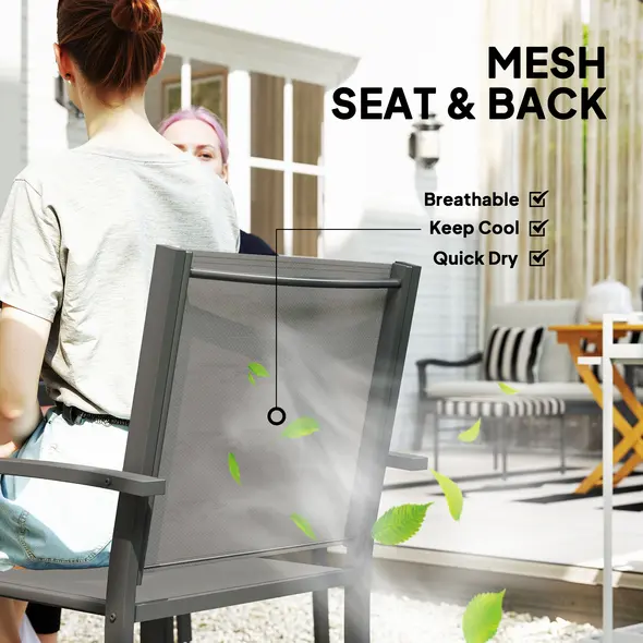 Outsunny 5 Piece Garden Furniture Set, Garden Dining Set with Round Table and 4 Stackable Chairs, Steel Frame, for Outdoor, Patio, Terraces, Dark Grey - 5