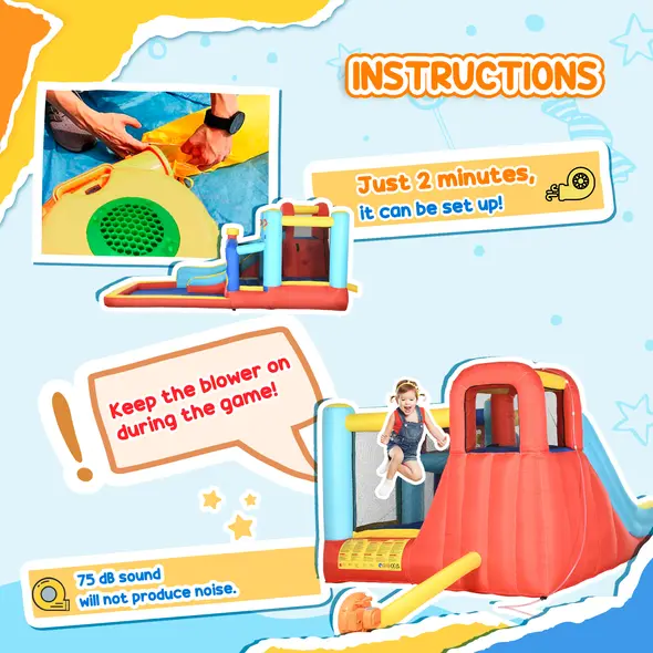 Outsunny 4-in-1 Bouncy Castle, with Slide, Trampoline, Climbing Wall, Blower, Multicoloured - 7