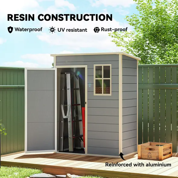 Outsunny 5' x 3' Garden Shed with Floor, Outdoor Storage Shed with Lockable Door, Window and Vent for Garden, Patio, Grey - 5