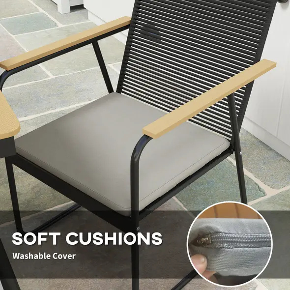 Outsunny 6 Seater Garden Dining Set with Soft Cushions, Rattan Backrest, Rectangular Plastic Top, Garden Furniture Set, Outdoor Dining Table and Chairs for Patio, Balcony, Poolside, Nature Wood Finish - 4