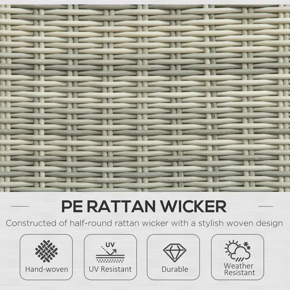 Outsunny 5 Pieces Rattan Bistro Set with Adjustable Back, Reclining Wicker Balcony Furniture with Cushions, Glass Top Coffee Table and Footstools, Outdoor Table and Chairs, Grey - 4