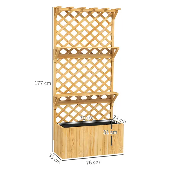 Outsunny 52L Wooden Planter, with Trellis and Shelves - Natural Finish - 3