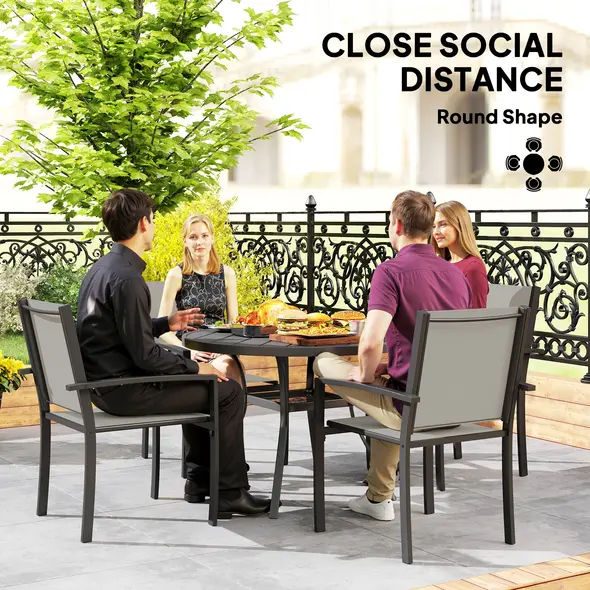 Outsunny 5 Piece Garden Furniture Set, Garden Dining Set with Round Table and 4 Stackable Chairs, Steel Frame, for Outdoor, Patio, Terraces, Dark Grey - 6