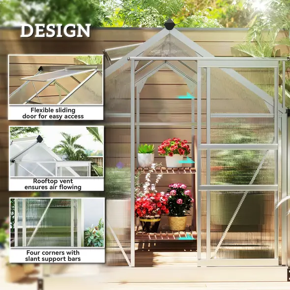 Outsunny 6 x 6ft Polycarbonate Greenhouse - Clear - 4
