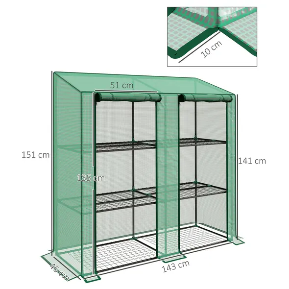 Outsunny 46 x 143cm Three-Shelf Mini Greenhouse - Green - 3