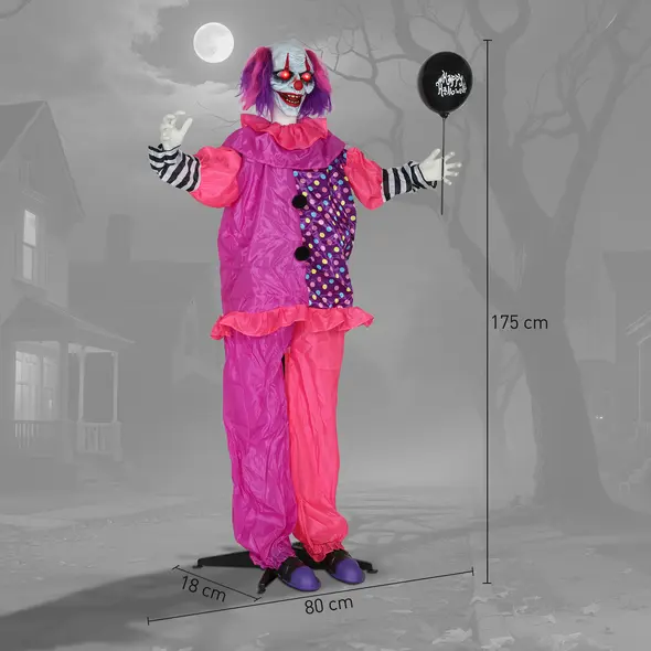 Outsunny 5′7″ Scary Animated Clown Decoration - Pink/Purple - 3