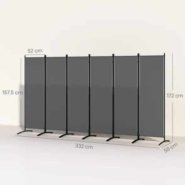 Outsunny 6 Panel Folding Room Divider Foldable Freestanding Garden Privacy Screen, 332 x 172 cm, Dark Grey - 3
