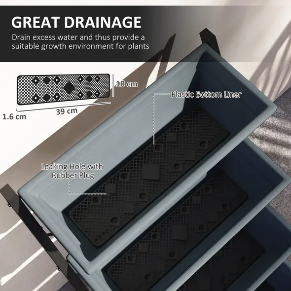 Outsunny 5-Tier Raised Garden Bed, Vertical Ladder Plant Stand with 5 Removable Boxes, Drainage Holes and Plugs, Indoor Outdoor Elevated Flower Herb Growing Box for Garden Patio Balcony, Grey - 6