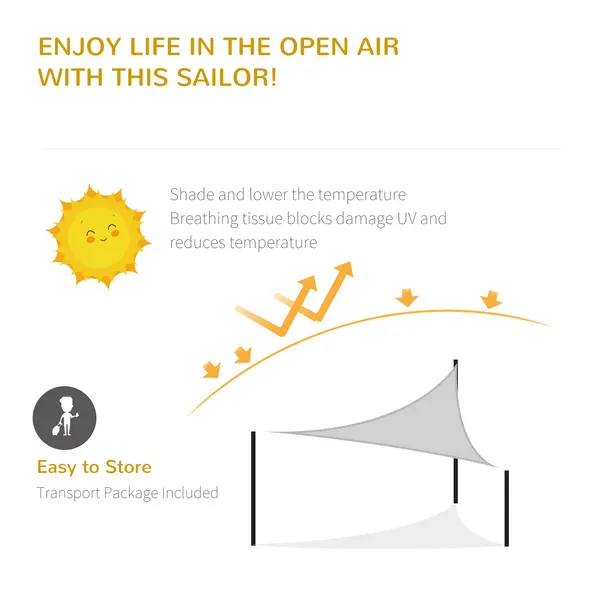 Outsunny 4x4x4m Triangle Sun Shade Sail, Outdoor UV Protection HDPE Canopy, Patio Deck Shelter with Steel Rings and Ropes, Grey - 5