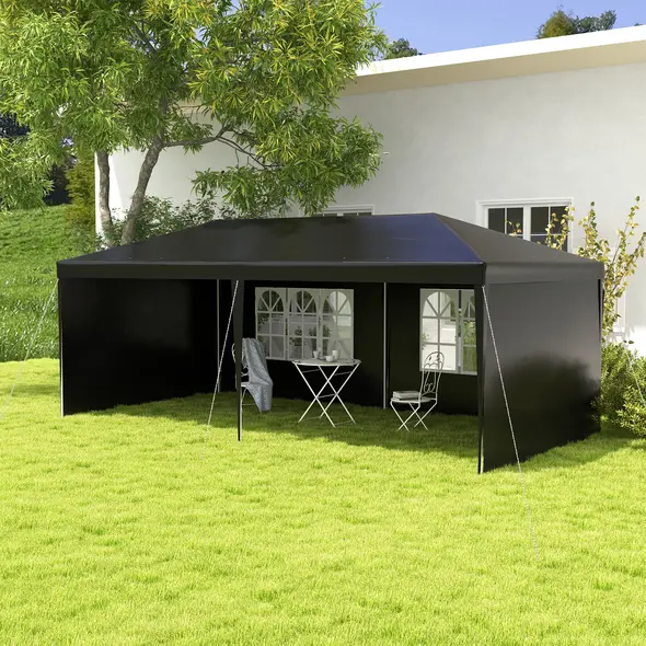 Outsunny 6 x 3 m Party Tent Gazebo Marquee Outdoor Patio Canopy Shelter with Windows and Side Panels Black - 2