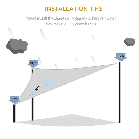 Outsunny 4x4x4m Triangle Sun Shade Sail, Outdoor UV Protection HDPE Canopy, Patio Deck Shelter with Steel Rings and Ropes, Grey - 7