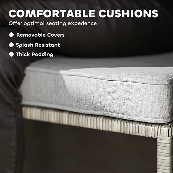 Outsunny 5 Piece Rattan Garden Furniture Set, Nesting Outdoor Furniture Conversation Set with 2 Footstools, WPC Storage Coffee Table and Cushions, Wicker Garden Sofa for Conservatory, Terrace, Grey - 7