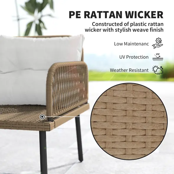 Outsunny 6 Piece Rattan Garden Furniture Set, 8 Seater Garden Corner Sofa with Cushions and Glass Top Table, Sectional Outdoor Furniture Conservatory Set for Patio, Cream White - 5