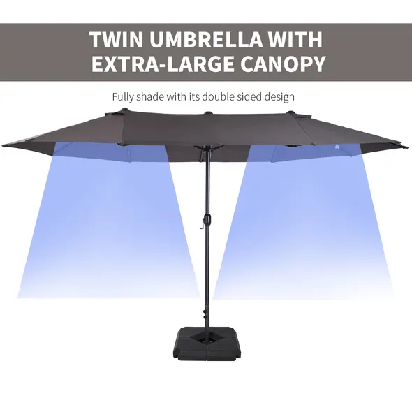 Outsunny 4.6m Garden Parasol Double-Sided Sun Umbrella Patio Market Shelter Canopy Shade with Weight Base, Grey - 4