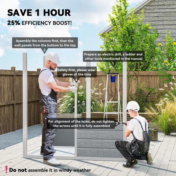 Outsunny 6 x 4ft Garden Shed, Plastic Shed with Floor, Window, Lockable Door and Vents, Wood Effect Resin Tool Shed for Outdoor, Grey - 4