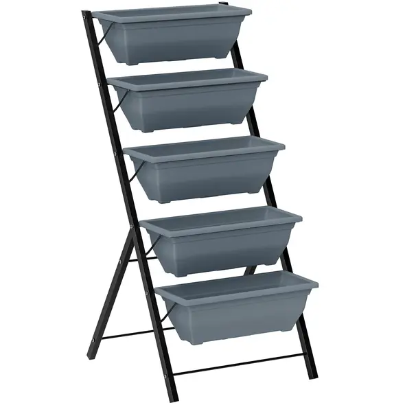 Outsunny 5-Tier Raised Garden Bed, Vertical Ladder Plant Stand with 5 Removable Boxes, Drainage Holes and Plugs, Indoor Outdoor Elevated Flower Herb Growing Box for Garden Patio Balcony, Grey - 1