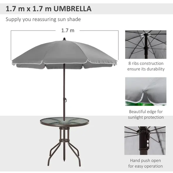 Outsunny 6 Piece Garden Dining Set with Umbrella, Outdoor Dining Sets with Parasol, 4 Folding Dining Chairs & Round Tempered Glass Table, Grey - 6