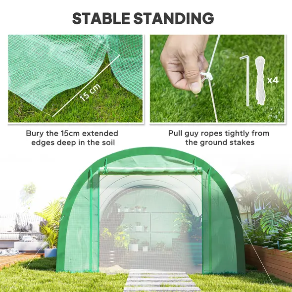 Outsunny 6 x 3(m) Polytunnel Greenhouse with Upgraded Structure, Mesh Door and Windows, 15 Plant Labels, Green - 7