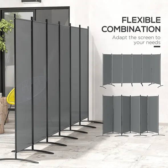 Outsunny 6 Panel Folding Room Divider Foldable Freestanding Garden Privacy Screen, 332 x 172 cm, Dark Grey - 6