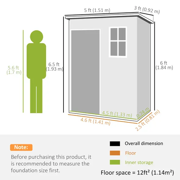 Outsunny 5' x 3' Garden Shed with Floor, Outdoor Storage Shed with Lockable Door, Window and Vent for Garden, Patio, Grey - 3